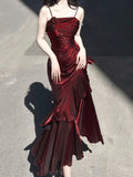 Vintage Mermaid Spaghetti Straps Burgundy Long Summer 18th Birthday Dress Lolita Dresses Birthday Outfits HZ1121