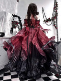 Princess Ball Gown Off The Shoulder Short Sleeves Dark Green High Low Floral 16th Chiffon Birthday Dress Lolita Dress 18th Birthday Outfits HZ1121