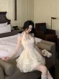 Pretty Ball Gown Halter Ivory Lace Short Mini Formal 8th Grade Homecoming Dresses Summer Middle School Hoco Dress Homecoming Outfits HZ1121