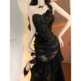 Vintage Mermaid Sweetheart Black Lace Summer 18th Birthday Dress Lolita Dress Birthday Outfits HZ1121