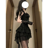 Sweet A line Square Neck Little Black Chiffon Short 16th Birthday Dress Lolita Dress Birthday Outfits HZ1121