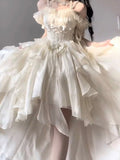 Vintage High Low Off The Shoulder Short Sleeves 16th Chiffon Birthday Dress Lolita Dress Birthday Outfits HZ1121