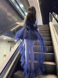 Vintage Ball Gown Spaghetti Straps Navy Blue Tulle 22th Birthday Dress Lolita Dress Lolita Outfits HZ1121
