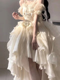 Vintage High Low Off The Shoulder Short Sleeves 16th Chiffon Birthday Dress Lolita Dress Birthday Outfits HZ1121