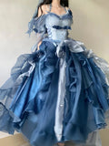 Vintage Ball Gown Off The Shoulder Short Sleeves Blue 16th Chiffon Birthday Dress Lolita Dress 18th Birthday Outfits HZ1121