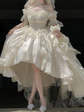 Princess Ball Gown Off The Shoulder Short Sleeves Ivory Floral 16th Chiffon Birthday Dress Lolita Dress 18th Birthday Outfits HZ1121