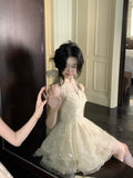 Pretty Ball Gown Halter Ivory Lace Short Mini Formal 8th Grade Homecoming Dresses Summer Middle School Hoco Dress Homecoming Outfits HZ1121