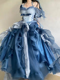 Vintage Ball Gown Off The Shoulder Short Sleeves Blue 16th Chiffon Birthday Dress Lolita Dress 18th Birthday Outfits HZ1121