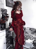 Vintage Mermaid Sweetheart Long Sleeves Burgundy Black Lace Summer 18th Birthday Dress Lolita Dress Birthday Outfits HZ1121
