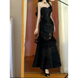 Vintage Mermaid Sweetheart Black Lace Summer 18th Birthday Dress Lolita Dress Birthday Outfits HZ1121