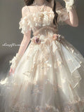 Vintage Ball Gown Off The Shoulder Lace Summer Long Holiday Dresses 16th Birthday Dress Lolita Dress Flowers Birthday Outfits HZ1121