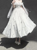 Vintage A Line Spaghetti Straps Summer Long Holiday Dresses 16th Birthday Dress Lolita Dress White Birthday Outfits HZ1121