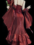 Vintage Mermaid Spaghetti Straps Burgundy Summer 18th Wine Red With Sleeves Birthday Dress Lolita Dress Birthday Outfits HZ1121