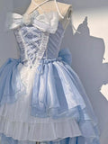 Vintage Ball Gown Strapless Light Blue Organza Summer 18th Birthday Dress Lolita Dresses Birthday Outfits HZ1121