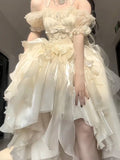 Vintage High Low Off The Shoulder Short Sleeves 16th Chiffon Birthday Dress Lolita Dress Birthday Outfits HZ1121