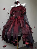 Beautiful High Low Off The Shoulder Short Sleeves Burgundy Rose Floral 16th Chiffon Birthday Dress Lolita Dress 18th Birthday Outfits HZ1121