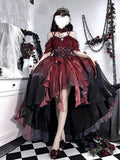 Princess Ball Gown Off The Shoulder Short Sleeves Dark Green High Low Floral 16th Chiffon Birthday Dress Lolita Dress 18th Birthday Outfits HZ1121