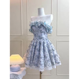 Simple A line Strapless Blue Lace Party Dresses Short Formal Homecoming Dresses Night Chic Elegant Short Dresses Cocktail Dress 18th Birthday Outfits Hoco Dresses HZ1121