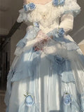 Vintage Ball Gown Off The Shoulder Short Sleeves 16th Blue Birthday Dress Lolita Summer Dress 18th Birthday Outfits HZ1121