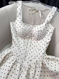 Cute A line Sweetheart Black Polka Dots Short Satin Formal Homecoming Dresses Party Graduation Dress Hoco Dresses HZ1121