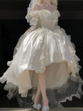 Princess Ball Gown Off The Shoulder Short Sleeves Ivory Floral 16th Chiffon Birthday Dress Lolita Dress 18th Birthday Outfits HZ1121