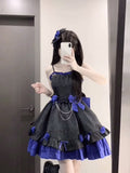 Retro Ball Gown Straps Short Royal Blue Mini Floral 16th Birthday Dress Lolita Dress 18th Birthday Outfits HZ1121