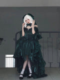 Princess Ball Gown Off The Shoulder Short Sleeves Dark Green High Low Floral 16th Chiffon Birthday Dress Lolita Dress 18th Birthday Outfits HZ1121