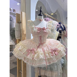 Sweet Ball Gown Square Neck Pink Lace Short 16th Birthday Dress Lolita Dress Birthday Outfits HZ1121