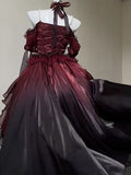 Beautiful High Low Off The Shoulder Short Sleeves Burgundy Rose Floral 16th Chiffon Birthday Dress Lolita Dress 18th Birthday Outfits HZ1121