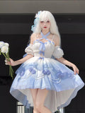 Vintage Ball Gown Off The Shoulder Ombre Blue Chiffon 22th Birthday Dress Lolita Dress Cute Lolita Outfits HZ1121
