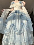 Vintage Ball Gown Off The Shoulder Short Sleeves 16th Blue Birthday Dress Lolita Summer Dress 18th Birthday Outfits HZ1121