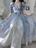 Vintage Ball Gown Off The Shoulder Short Sleeves 16th Blue Birthday Dresses Lolita Dress Birthday Outfits HZ1121