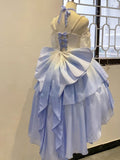 Vintage Ball Gown Spaghetti Straps Short Chiffon Summer 18th Birthday Dress High Low Ombre Blue Pearls Lolita Dress Birthday Outfits HZ1121