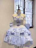 Vintage Ball Gown Spaghetti Straps Short Chiffon Summer 18th Birthday Dress High Low Ombre Blue Pearls Lolita Dress Birthday Outfits HZ1121