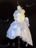 Vintage Ball Gown Spaghetti Straps Short Chiffon Summer 18th Birthday Dress High Low Ombre Blue Lolita Dress Birthday Outfits HZ1121