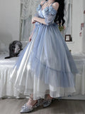 Vintage Ball Gown Off The Shoulder Short Sleeves 16th Blue Birthday Dresses Lolita Dress Birthday Outfits HZ1121