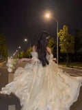 Princess High Low Off The Shoulder Short Sleeves Ivory Floral 16th Chiffon Birthday Dress Lolita Dress 18th Birthday Outfits HZ1121