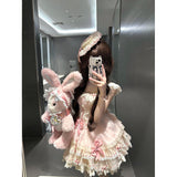 Cute Ball Gown Square Neck Pink Short Lace Summer 18th Birthday Dress Lolita Dress Birthday Outfits HZ1121