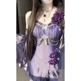 Vintage High Low Spaghetti Straps Grape 16th Birthday Dress Lolita Dress Satin Birthday Outfits HZ1121