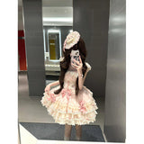 Cute Ball Gown Square Neck Pink Short Lace Summer 18th Birthday Dress Lolita Dress Birthday Outfits HZ1121