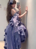 Vintage Ball Gown Spaghetti Straps Grape Chiffon Summer 18th Birthday Dress High Low Ombre Blue Pearls Lolita Dress Birthday Outfits HZ1121