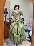 Retro Ball Gown Off The Shoulder Short Sleeves Green Rose Floral 16th Chiffon Birthday Dress Lolita Dress 18th Birthday Outfits HZ1121