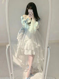 Vintage Ball Gown Square Long Sleeves White Chiffon Summer 18th Birthday Dress Lolita Dress Birthday Outfits HZ1121