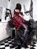 Princess Ball Gown Off The Shoulder Short Sleeves Dark Green High Low Floral 16th Chiffon Birthday Dress Lolita Dress 18th Birthday Outfits HZ1121