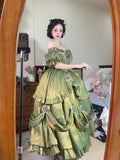 Retro Ball Gown Off The Shoulder Short Sleeves Green Rose Floral 16th Chiffon Birthday Dress Lolita Dress 18th Birthday Outfits HZ1121