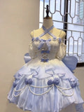 Vintage Ball Gown Spaghetti Straps Short Chiffon Summer 18th Birthday Dress High Low Ombre Blue Pearls Lolita Dress Birthday Outfits HZ1121