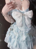 Cute Ball Gown Off The Shoulder Light Blue Short Summer 18th Birthday Dress Lolita Dress Birthday Outfits HZ1121