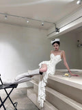 Simple High Low Spaghetti Straps White Chiffon Summer Dress Holiday Party Dress Birthday Outfits For Teens HZ1121