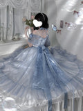 Vintage Ball Gown Off The Shoulder Short Sleeves 16th Blue Birthday Dresses Lolita Dress Birthday Outfits HZ1121