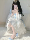Vintage Ball Gown Square Long Sleeves White Chiffon Summer 18th Birthday Dress Lolita Dress Birthday Outfits HZ1121